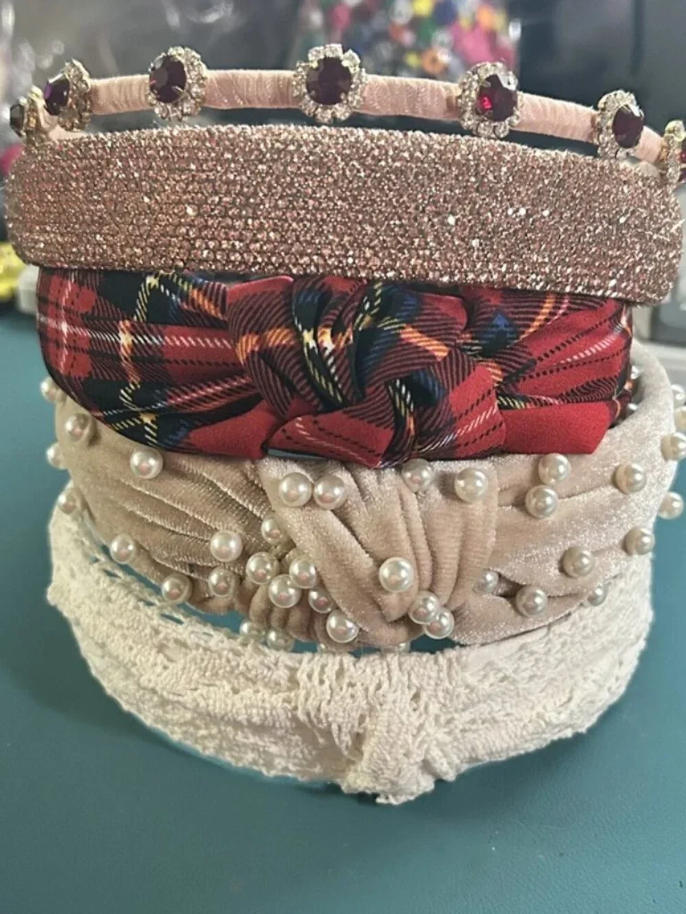 Statement Headband Lot set of 5 Pearl Velvet Plaid Rhinestone Lace